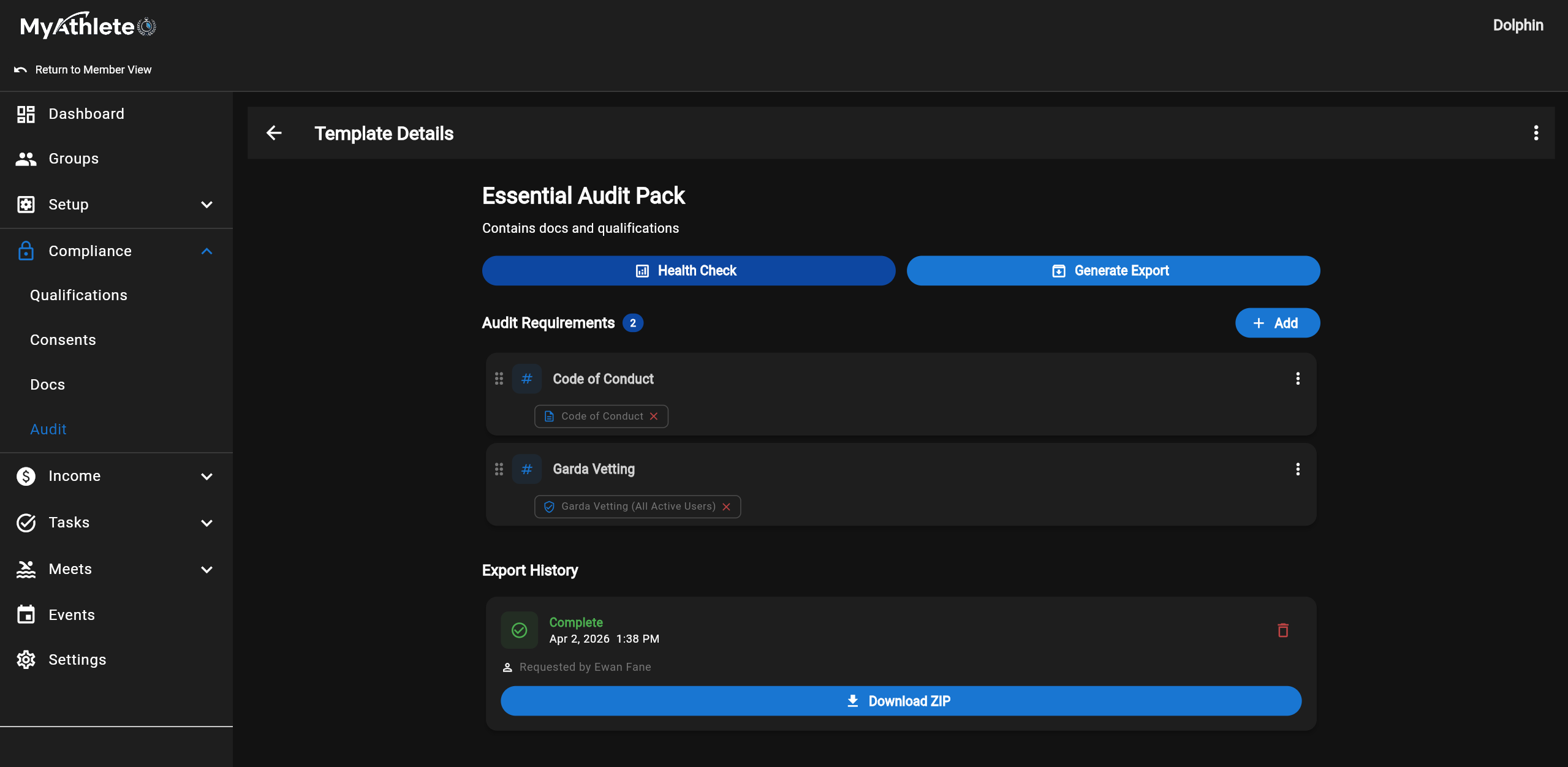 MyAthlete Compliance and Audit Dashboard