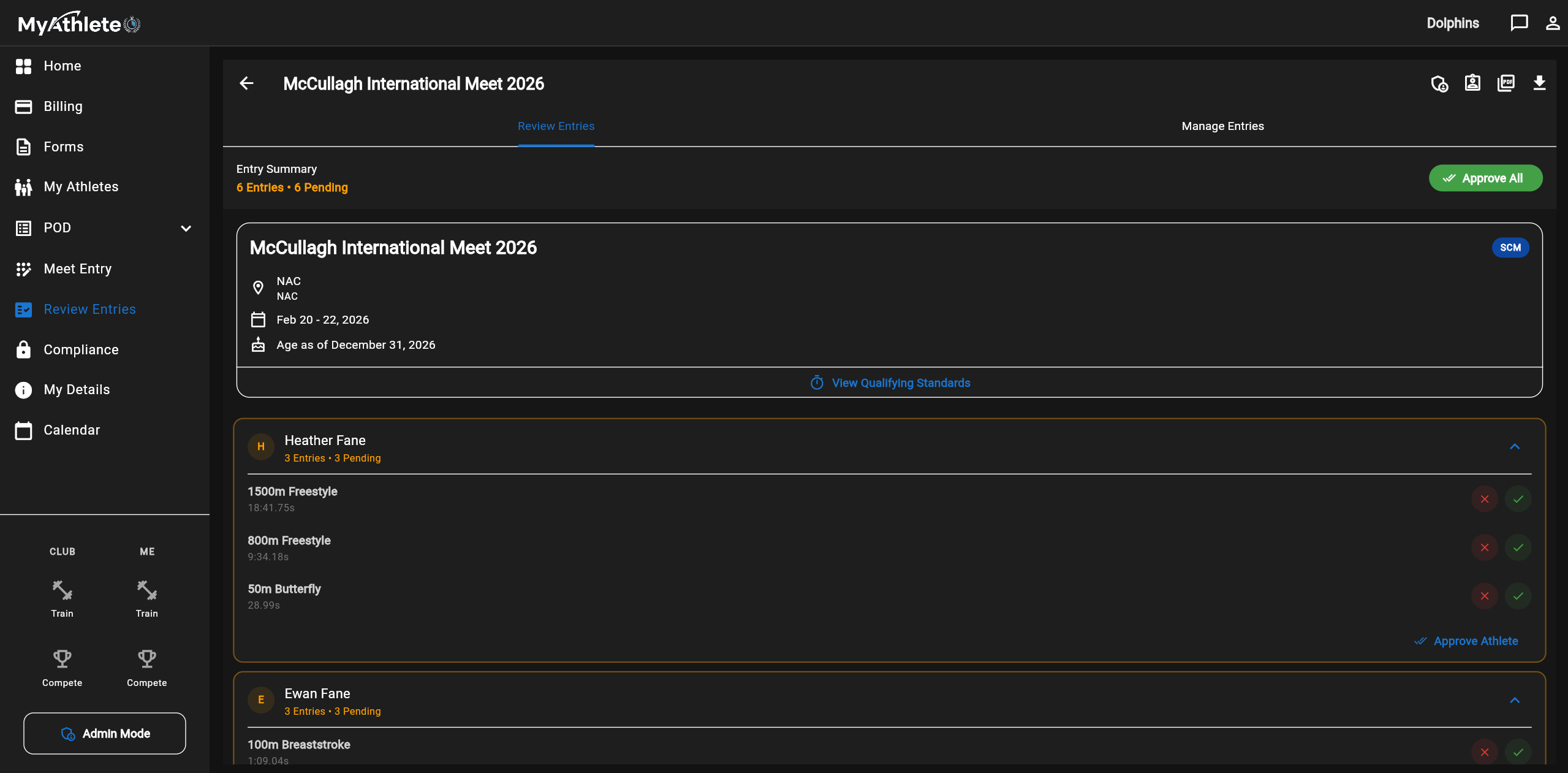 MyAthlete Meet Entries