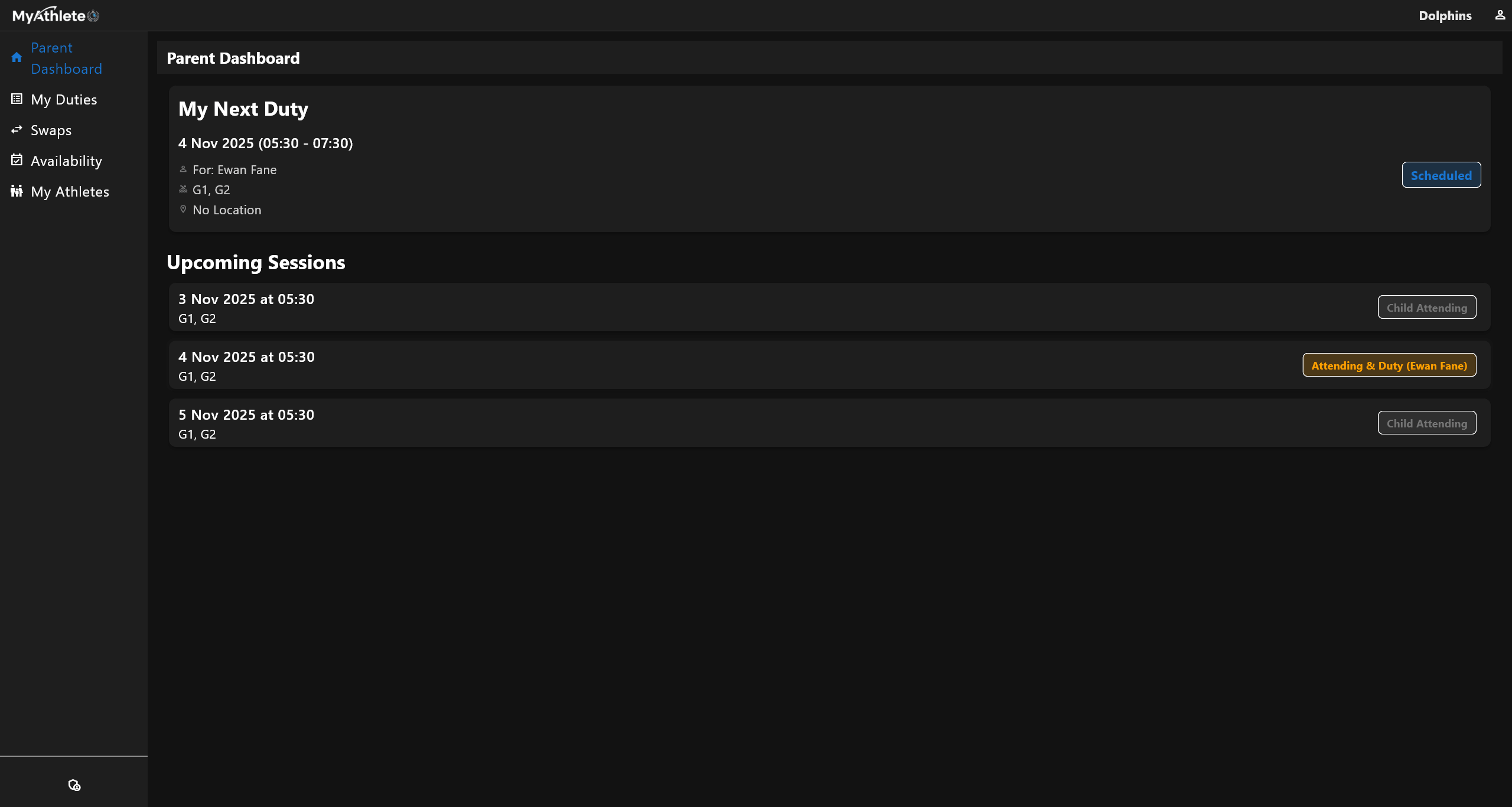 MyAthlete Parent POD Roster